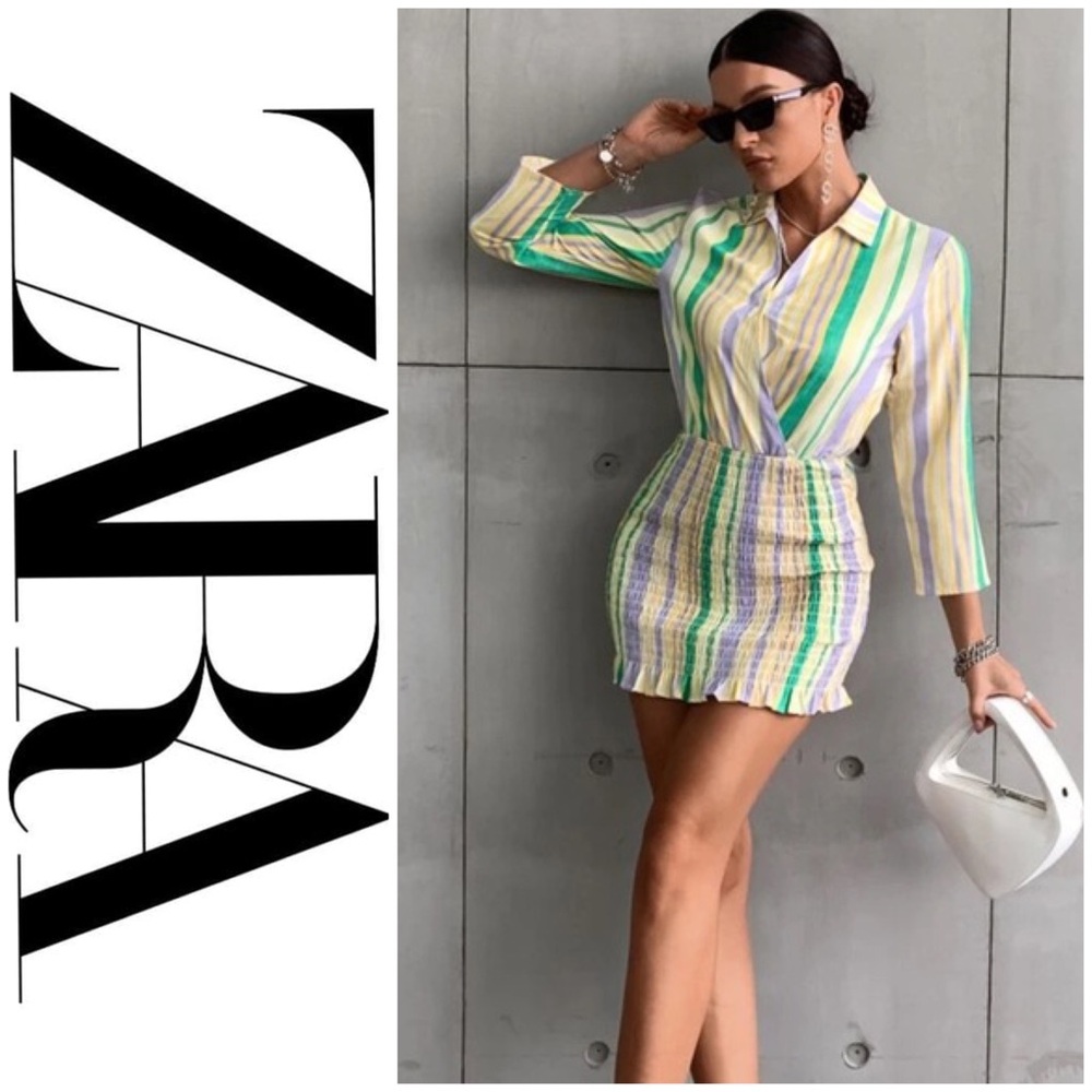🆕ZARA The Valery Pastel Multicolor Striped Smocked Mini Dress